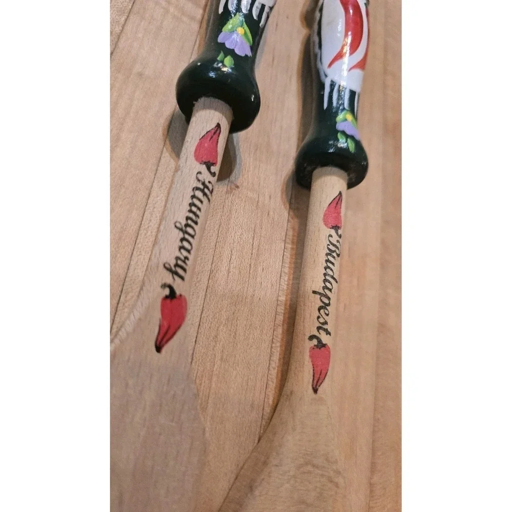 Hungarian Folk Art Wooden Spoon & Fork‎ Set Hand Painted Paprika Kitchen Decor